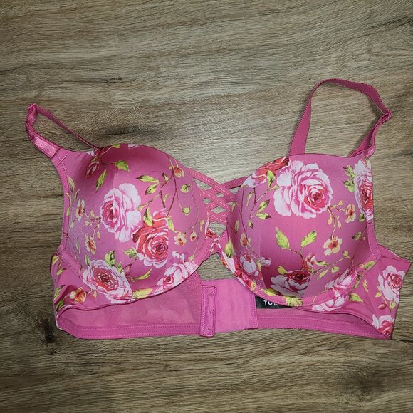 EUC Torrid 38C Pink Floral Underwire Plunge Push-Up Bra - Picture 2 of 7